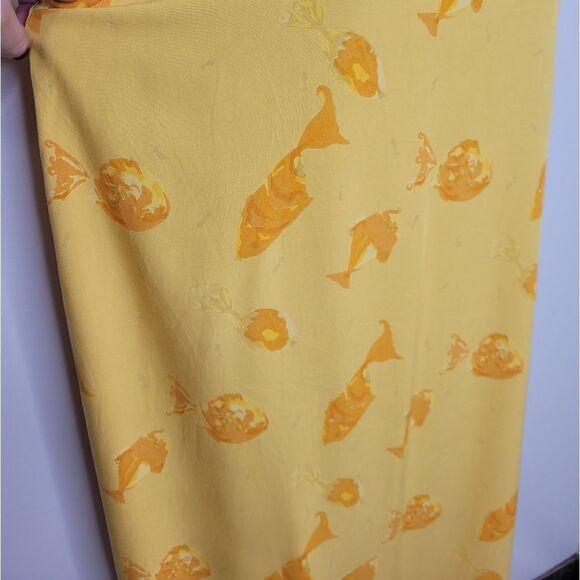 VINTAGE 90s yellow dress fish‎ print sleeveless maxi swim coverup M - Picture 3 of 7